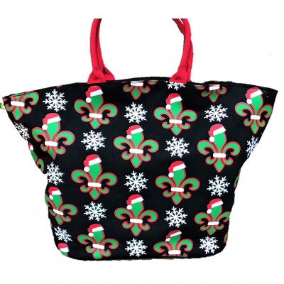 10000- BLACK CANVAS TOTE BAG WITH SANTA FLUER DE LIS